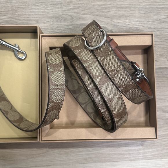 COACH NIB Dog Collar and Leash Set Size Large Khaki/Saddle/Brown Classic Logo - Picture 6 of 8